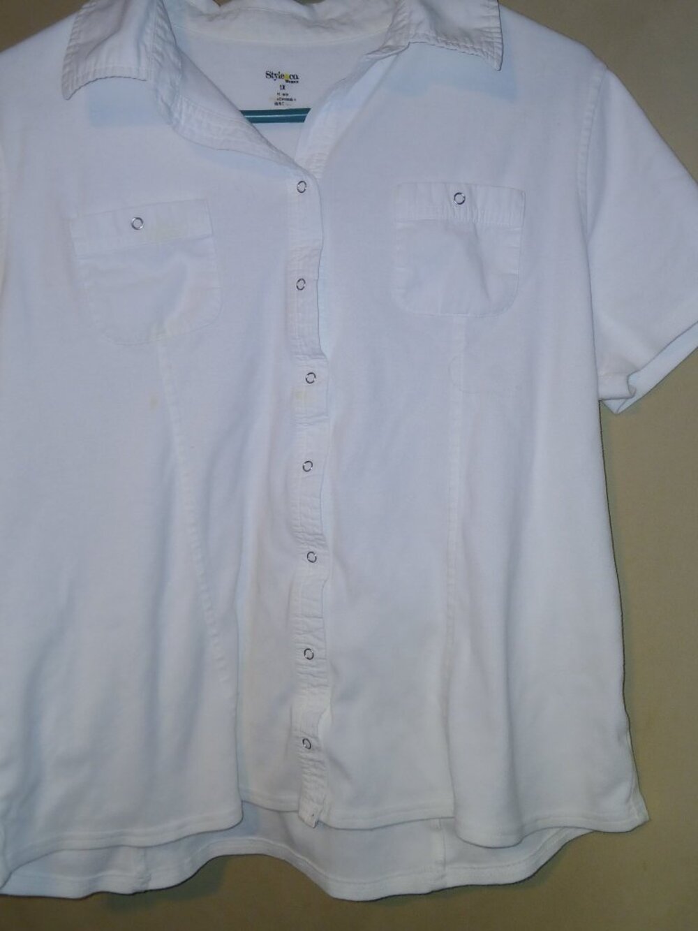Style&co. Woman White Short Sleeve Button-Front Collared Shirt Plus Size 1X